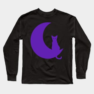 Purple Cat Perched On Moon Long Sleeve T-Shirt